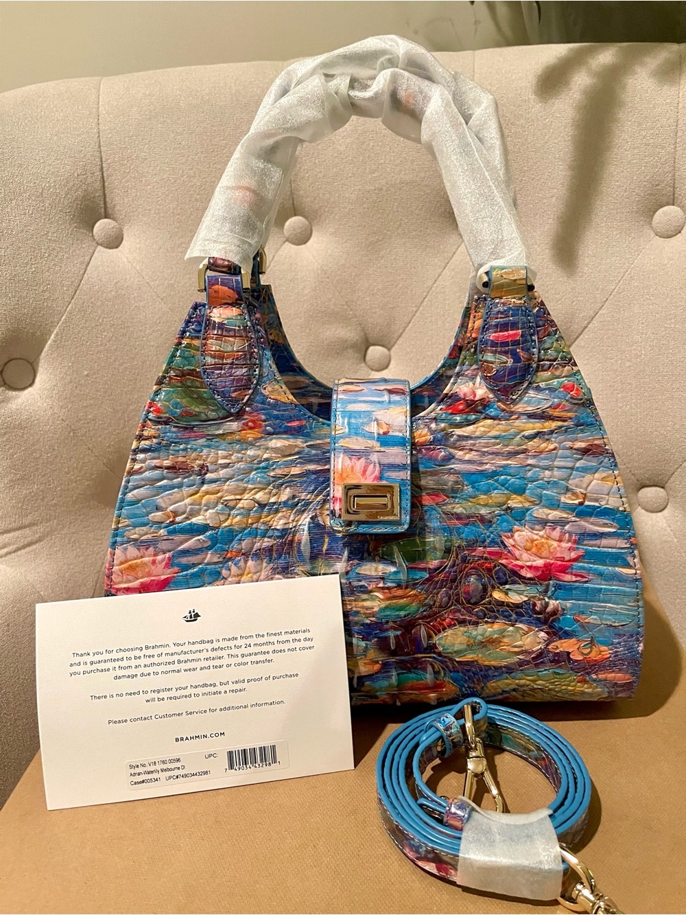 Brahmin Adrian Satchel in Walterlily a Monet inspired colorful design NWT